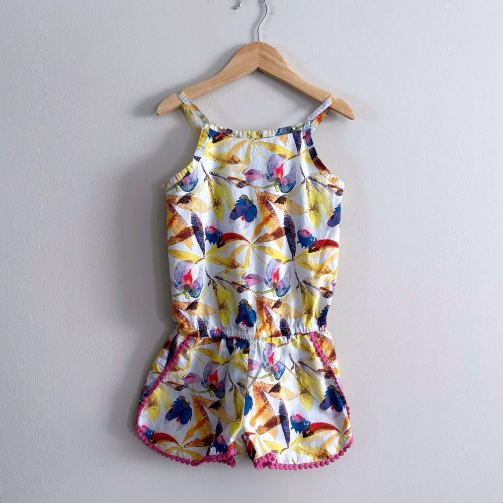 Appaman Girls Romper Size 6 Bird Print Pompom Detail Cotton Cute Resort Playful